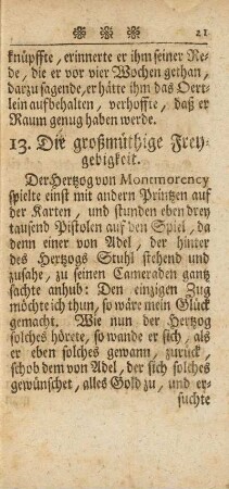 13. Die großmüthige Freygebigkeit