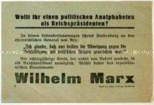 Aufruf zur Wahl von Wilhelm Marx zum Reichspräsidenten am 26. April 1925