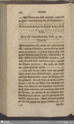 LIX. Von der unvernünftigen Liebe zu den Thieren