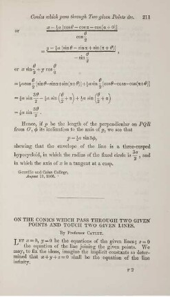 On the conics which pass through two given points and touch two given lines.