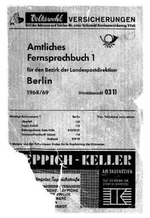 1968/1969: Amtliches Fernsprechbuch für den Bezirk der Landespostdirektion Berlin