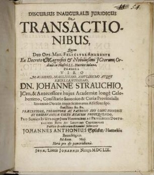 Discursus Inauguralis Iuridicus De Transactionibus