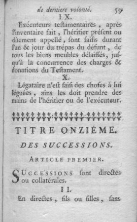 Titre onziéme. Des Successions.