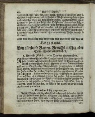 Das 33. Capitel. Von allerhand Garten-Gewächs in Eßig oder Saltz-Wasser einzumachen.