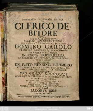 Dissertatio Inavgvralis Ivridica De Clerico Debitore