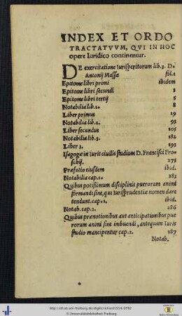Index Et Ordo Tractatuum, qui in hoc opere Iuridico continentur.