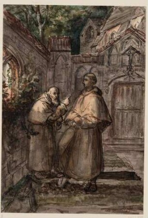 Zwei Mönche im Klosterfriedhof von St. Germain