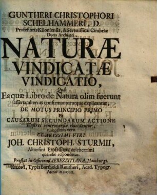 Gunth. Christoph. Schelhameri Naturae vindicatae vindicatio