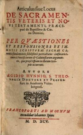 Articulus de Sacramentis V. et N. Test.