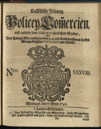 Nro. XXXVIII, Montags, den 17. Sept. 1742
