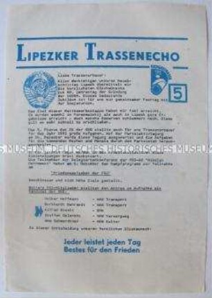 Zeitung des FDJ-Objekts "Erdgastrasse" u.a. zum "Friedensaufgebot der FDJ"