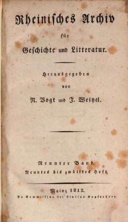 Rheinisches Archiv für Geschichte und Litteratur, 9. 1812