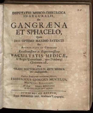 Disputatio Medico-Chirurgica Inauguralis, De Gangræna Et Sphacelo