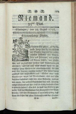 35tes Blat. Göttingen, den 28. August 1756.