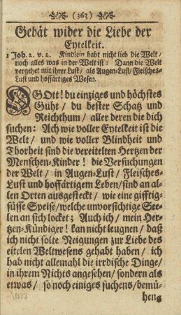 Gebät wider die Liebe der Eytelkeit.