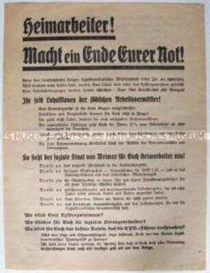 Propagandaflugblatt der NSDAP zur Reichstagswahl 1933 mit Ausrichtung auf die Heimarbeiter