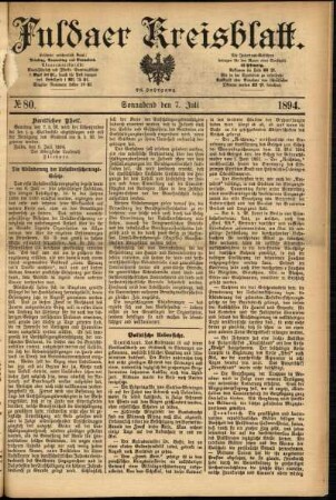 Erste Ausgabe vom Samstag, den 07. Juli 1894.