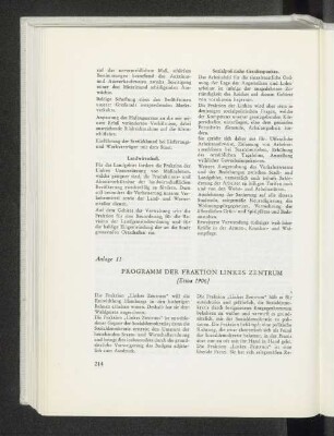 Anlage 11. Programm der Fraktion Linkes Zentrum [Etwa 1906]