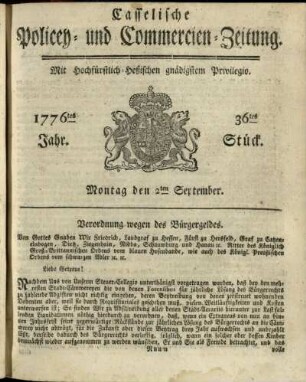 36tes Stueck, Montag den 2ten September 1776