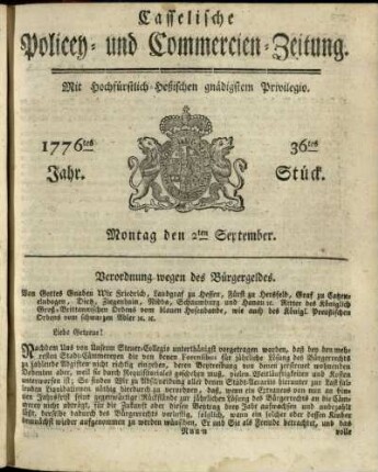 36tes Stueck, Montag den 2ten September 1776