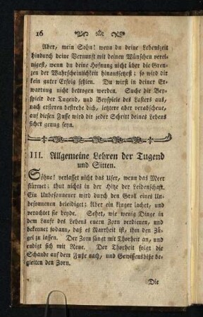 III. Allgemeine Lehren der Tugend und Sitten