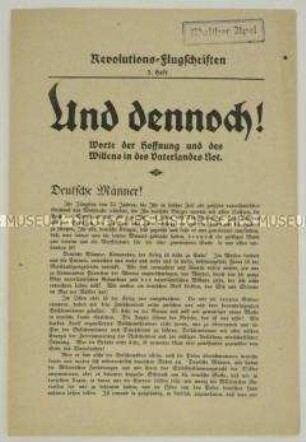Nationalistische Propagandaschrift der Liga zum Schutze der deutschen Kultur zur Aufrechterhaltung der Moral