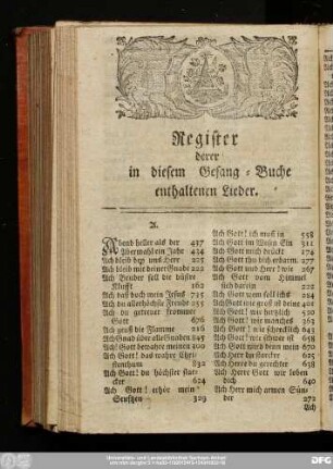 Register derer in diesem Gesang-Buche enthaltenen Lieder.