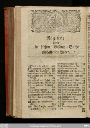 Register derer in diesem Gesang-Buche enthaltenen Lieder.