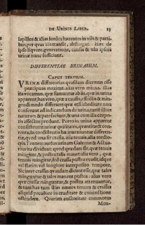 Differentiae Urinarum. Caput Tertium.
