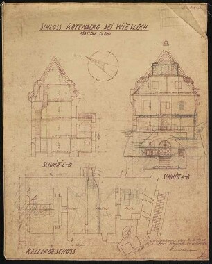 Jugendburg Rotenberg, Rauenberg-Rotenberg: Grundriss Kellergeschoss, Schnitte 1:100