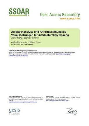 Aufgabenanalyse und Anreizgestaltung als Voraussetzungen für interkulturelles Training