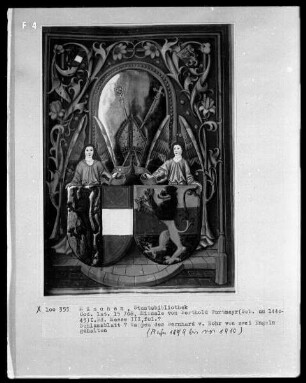 Fünfbändiges Missale von Berthold Furtmeyr — Erster Band — Das Wappen des Erzbistums Salzburg und des Erzbischofs Johannes Beckenschlager von Engeln gehalten, Folio 93recto