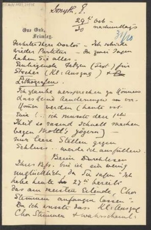 Brief an Ludwig Strecker  und B. Schott's Söhne : 29.10.1902
