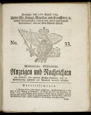 No. 33. Montags, den 12ten August 1782