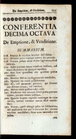 Conferentia Decima Octava De Emptione, & Venditione