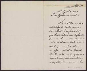 Schreiben an Hermann Muthesius (Brief)