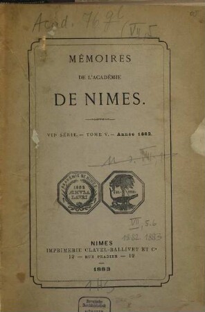 Mémoires de l'Académie de Nîmes. 5, 5. 1882 (1883)