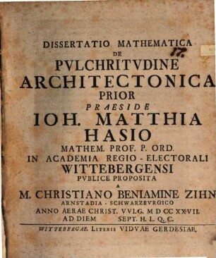 Dissertatio Mathematica De Pvlchritvdine Architectonica ..., 1