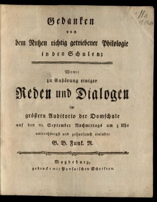 [1]: Gedanken von dem Nutzen richtig getriebener Philologie in den Schulen