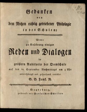 [1]: Gedanken von dem Nutzen richtig getriebener Philologie in den Schulen