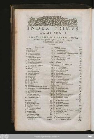 Index Primus Tomi Sexti Continens Scripturae Dicta in hoc Tomo, partim explicata, partim sic allegata, ut ex citatione dicti sensus appareat.
