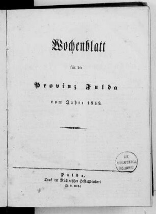 1849: Wochenblatt für die Provinz Fulda