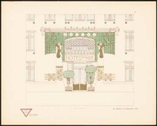 Hoteleingang: Ansicht (aus: Moderne Bauformen. Fassaden, Interieurs, Details im Verein mit R. Beauclair, hrsg.v. M.J. Gradl, Bd. 2, H.1, 1903)