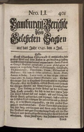 Nro. LI auf das Jahr 1745. den 2 Jul. - Nro. LIX. auf das Jahr 1745. den 30 Jul.