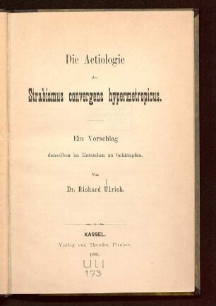 Die Aetiologie des Strabismus convergens hypermetropicus : ein Vorschlag denselben im Entstehen zu bekämpfen