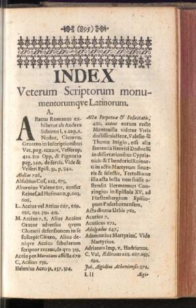 Index Veterum Scriptorum monumentorumque Latinorum