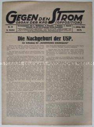 Wochenzeitung der KPD (Opposition) u.a. zur Gründung der Sozialistischen Arbeiterpartei (SAP)