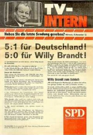 Propagandaflugblatt der SPD zu einem Fernsehauftritt von Willy Brandt