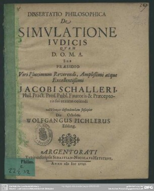 Dissertatio Philosophica De Simvlatione Ivdicis