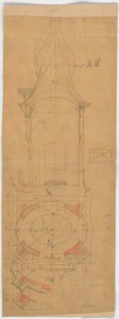 Thiersch, Friedrich von; München; Palais Bernheimer - Turm (Grundriss, Schnitt)